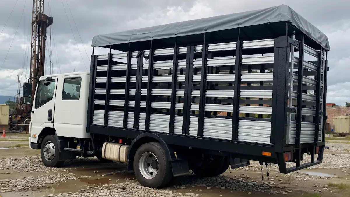 Carro taller para hidrocarburos con carrocería de estacas en una locación petrolera